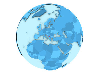 Kosovo on blue globe isolated