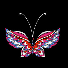 Plakat Embroidery. Embroidered design element butterfly - in vintage st