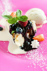 cheesecake with chocolate and berries