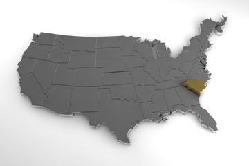 Fototapeta premium United States of America, 3d metallic map, with South Carolina state highlighted. 3d render