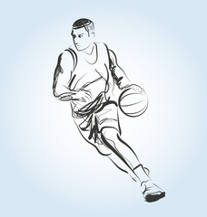 Naklejka premium Vector line sketch of a basketball player