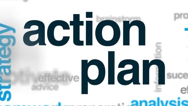 Action plan animated word cloud, text design animation.