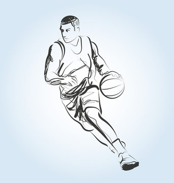 Vector line sketch of a basketball player