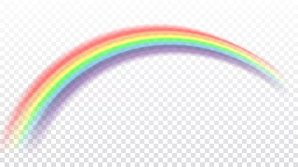 Fotobehang Rainbow icon. Shape arch realistic isolated on white transparent background. Colorful light and bright design element. Symbol of rain, sky, clear, nature. Graphic object Vector illustration © alona_s