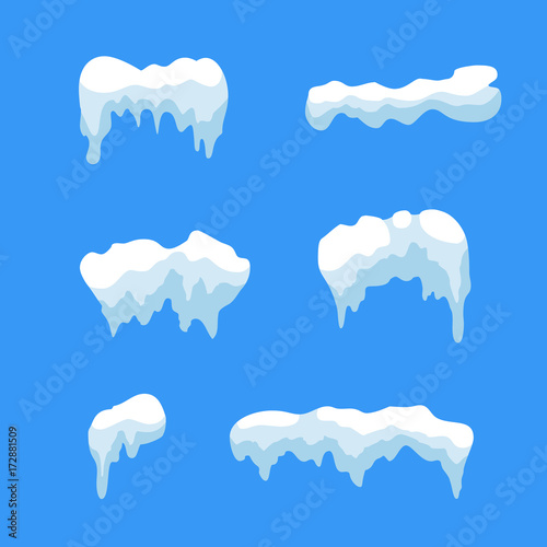 snow ice icicle set winter design white blue snow template snowy