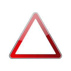 Triangle warning sign blank. Danger red triangular road sign isolated on white background. Empty roadsign blank. Glossy icon. Street triangle sign. Vector illustration