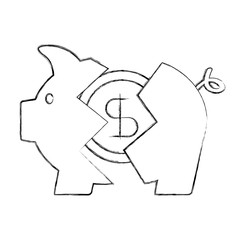 banking piggy broken coin dollar crisis vector illustration
