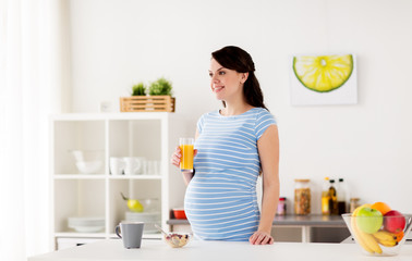 happy pregnant woman having breakfast at home