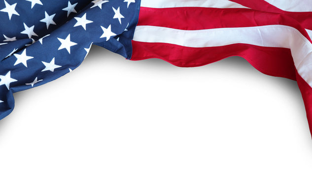 USA flag on white background. Copy space
