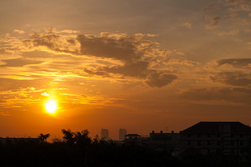 Fototapeta premium Silhouette building at sunset.