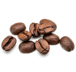 roasted coffee beans isolated in white background cutout