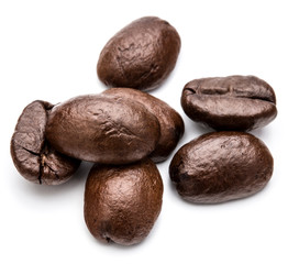 roasted coffee beans isolated in white background cutout