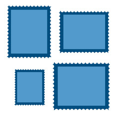 Postage stamps with perforated edge and mail stamp vector template. Set of postal stamp frame, illustration of stamp for mail
