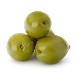Green olives fruits isolated on white background cutout