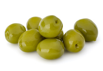 Green olives fruits isolated on white background cutout