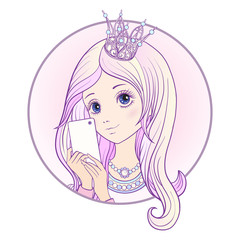 Young nice girl with long multi colored pink hear and princess C