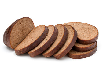 Fresh sliced rye bread loaf isolated on white background cutout