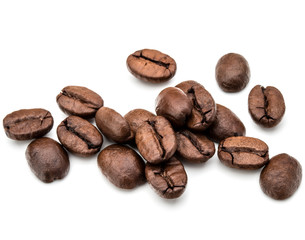 roasted coffee beans isolated in white background cutout