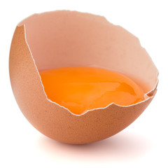Broken egg  in eggshell half isolated on white background cutout