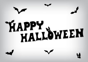 happy halloween text, black calligraphy, vector illustration