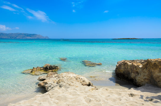Fototapeta Paradise beach with turquoise water, in Elafonisi, Crete, Greece - Travel destination in Europe