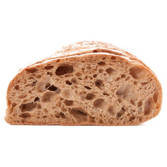 Slice of fresh ciabatta bread isolated on white background cutout