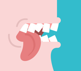 Bite tongue.Clench your teeth. Shut up. Vector illustration.
