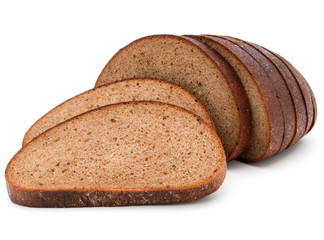 Fresh sliced rye bread loaf isolated on white background cutout