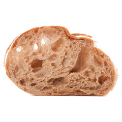 Slice of fresh ciabatta bread isolated on white background cutout