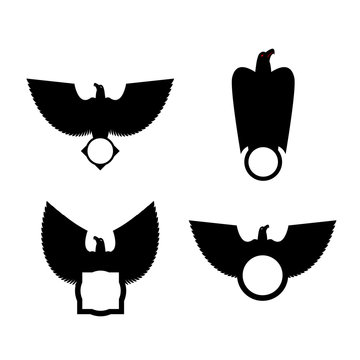 Eagle and circle emblem template set. Hawk symbol. Vector illustration