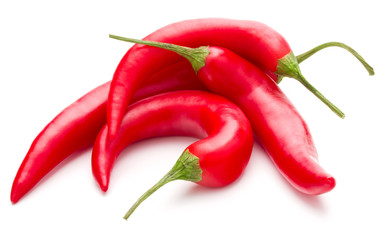 red chili or chilli cayenne pepper isolated on white  background cutout