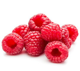 ripe raspberries isolated on white background close up