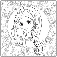 Young nice girl with Statue of Liberty Crown make selfie or phot