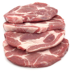 Raw pork chop meat isolated on white background cutout