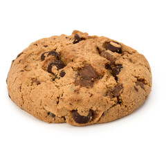 One Chocolate chip cookie isolated on white background. Sweet biscuit. Homemade pastry.
