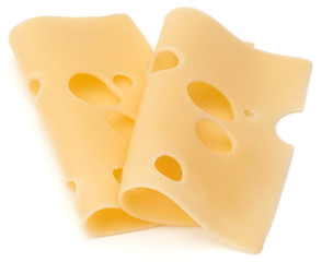 two Cheese slices isolated on white background