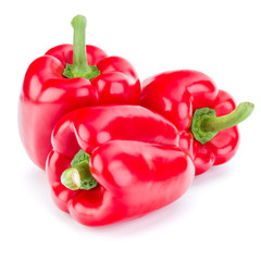 three sweet bell peppers isolated on white background cutout