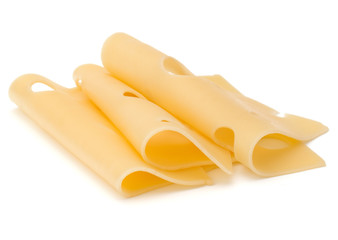 three Cheese slices isolated on white background