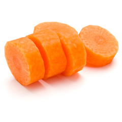 Chopped carrot slices isolated on white background cutout