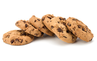 Chocolate chip cookies isolated on white background. Sweet biscuits. Homemade pastry.