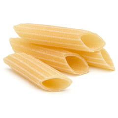 Italian pasta isolated on white background. Pennoni. Penne rigate.