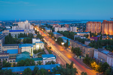 Evening summer Voronezh aerial cityscape. View to street of the 20th anniversary of October