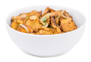 Fresh made Fried Chanterelles over white