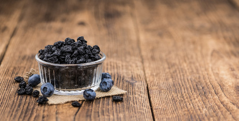 Fototapeta na wymiar Dried Blueberries close-up shot, selective focus