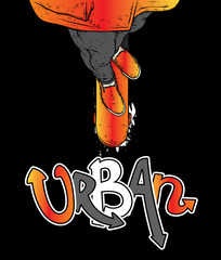 Stylish skater in jeans and sneakers. Skateboard. Vector illustration for a postcard or a poster, print for clothes. Street cultures.