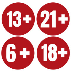 Limit age icon on red background. Icons age limit vector flat illustration.