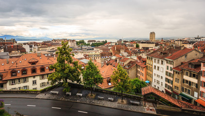 Fototapeta premium top view of Lausanne old town, Lausanne, Switzerland, Europe.