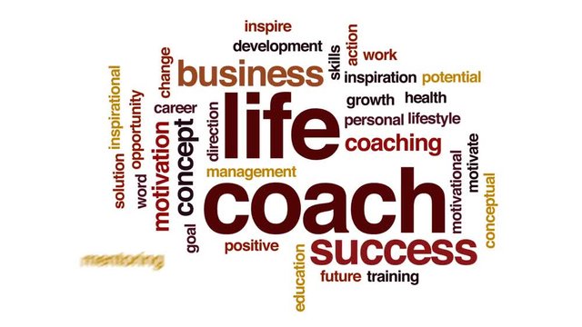 Life coach animated word cloud, text design animation.