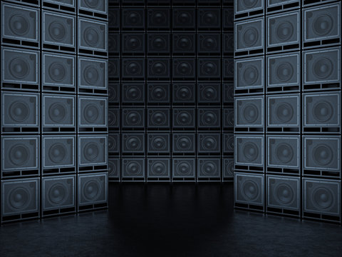 Abstract wall of guitar amps. 3D Render