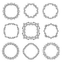 Hand drawn ornamental text frames, ink illustration